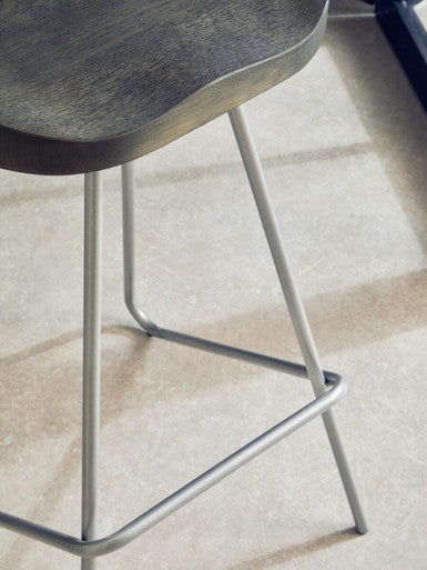 District Elm Wood Bar Stool with Silver Finish Frame