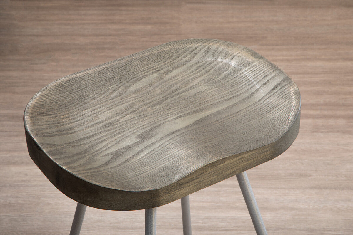 District Elm Wood Bar Stool with Silver Finish Frame