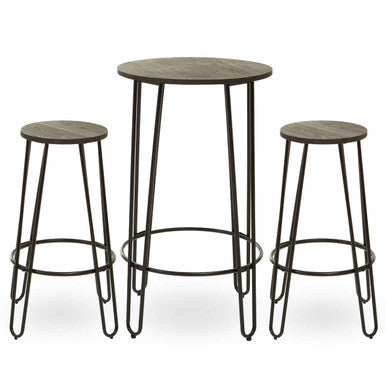 District Wooden 3 Piece Bar Table and Stool Set with Black Finish Legs