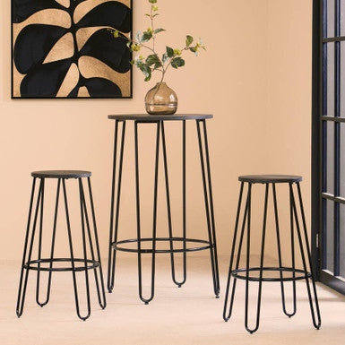 District Wooden 3 Piece Bar Table and Stool Set with Black Finish Legs