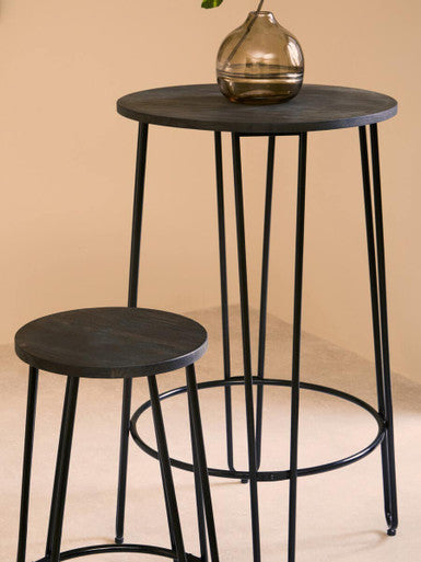 District Wooden 3 Piece Bar Table and Stool Set with Black Finish Legs