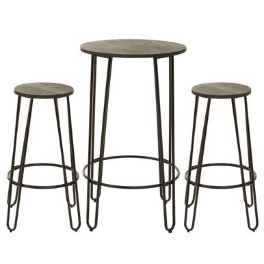 District Wooden 3 Piece Bar Table and Stool Set with Black Finish Legs