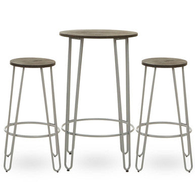 District Elm Wood 3 Piece Bar Table and Stool Set with Grey Finish Legs
