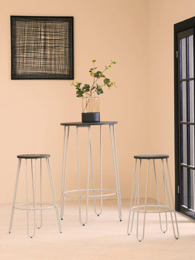 District Elm Wood 3 Piece Bar Table and Stool Set with Grey Finish Legs