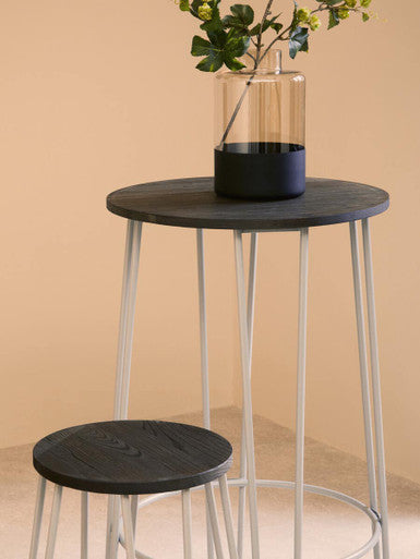 District Elm Wood 3 Piece Bar Table and Stool Set with Grey Finish Legs