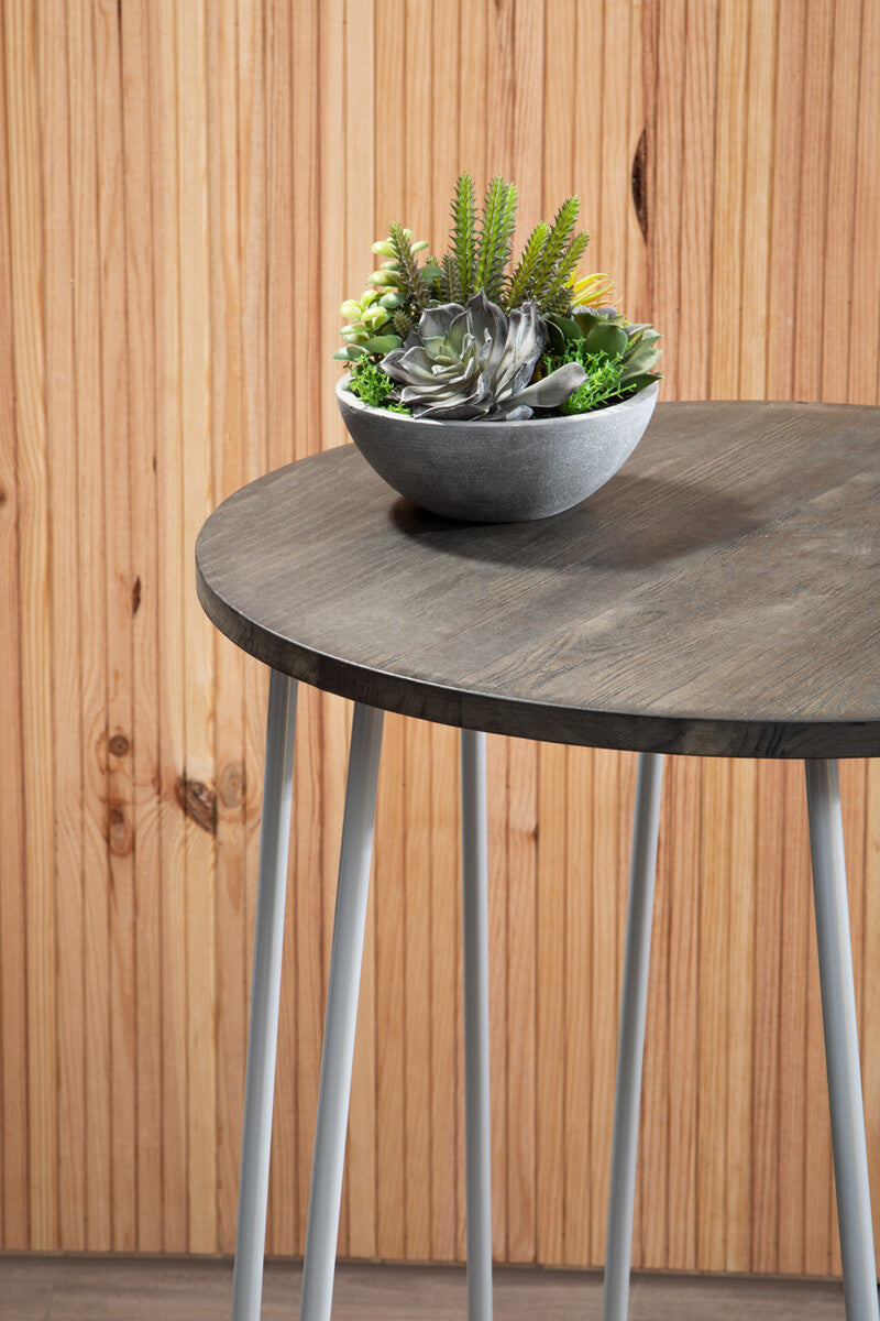 District Elm Wood 3 Piece Bar Table and Stool Set with Grey Finish Legs