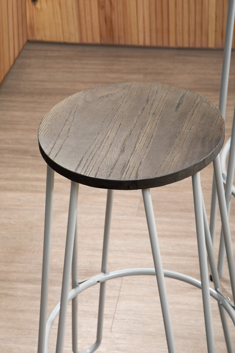 District Elm Wood 3 Piece Bar Table and Stool Set with Grey Finish Legs