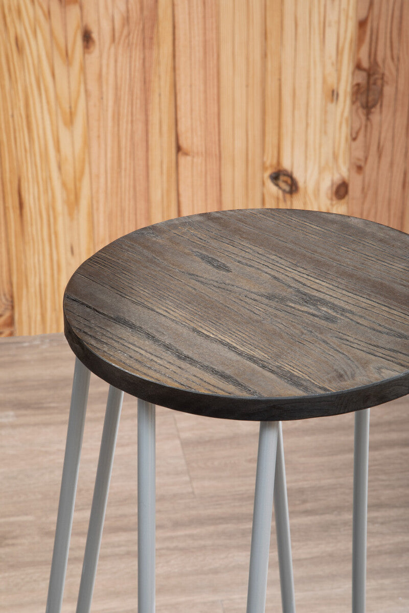 District Elm Wood 3 Piece Bar Table and Stool Set with Grey Finish Legs
