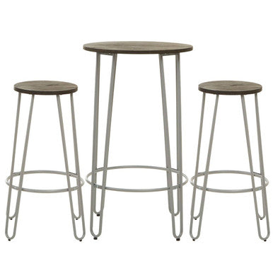 District Elm Wood 3 Piece Bar Table and Stool Set with Grey Finish Legs