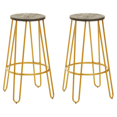 District Elm Wood 3 Piece Bar Table and Stool Set with Gold Finish Legs