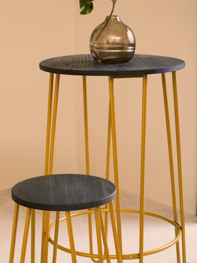 District Elm Wood 3 Piece Bar Table and Stool Set with Gold Finish Legs