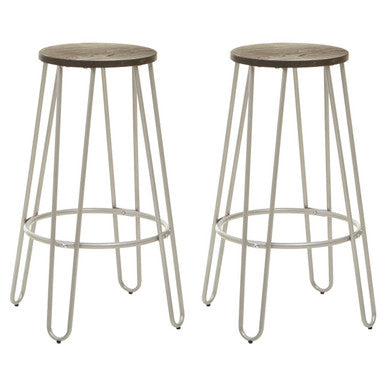 District Wooden 3 Piece Bar Table and Stool Set with Silver Finish Legs