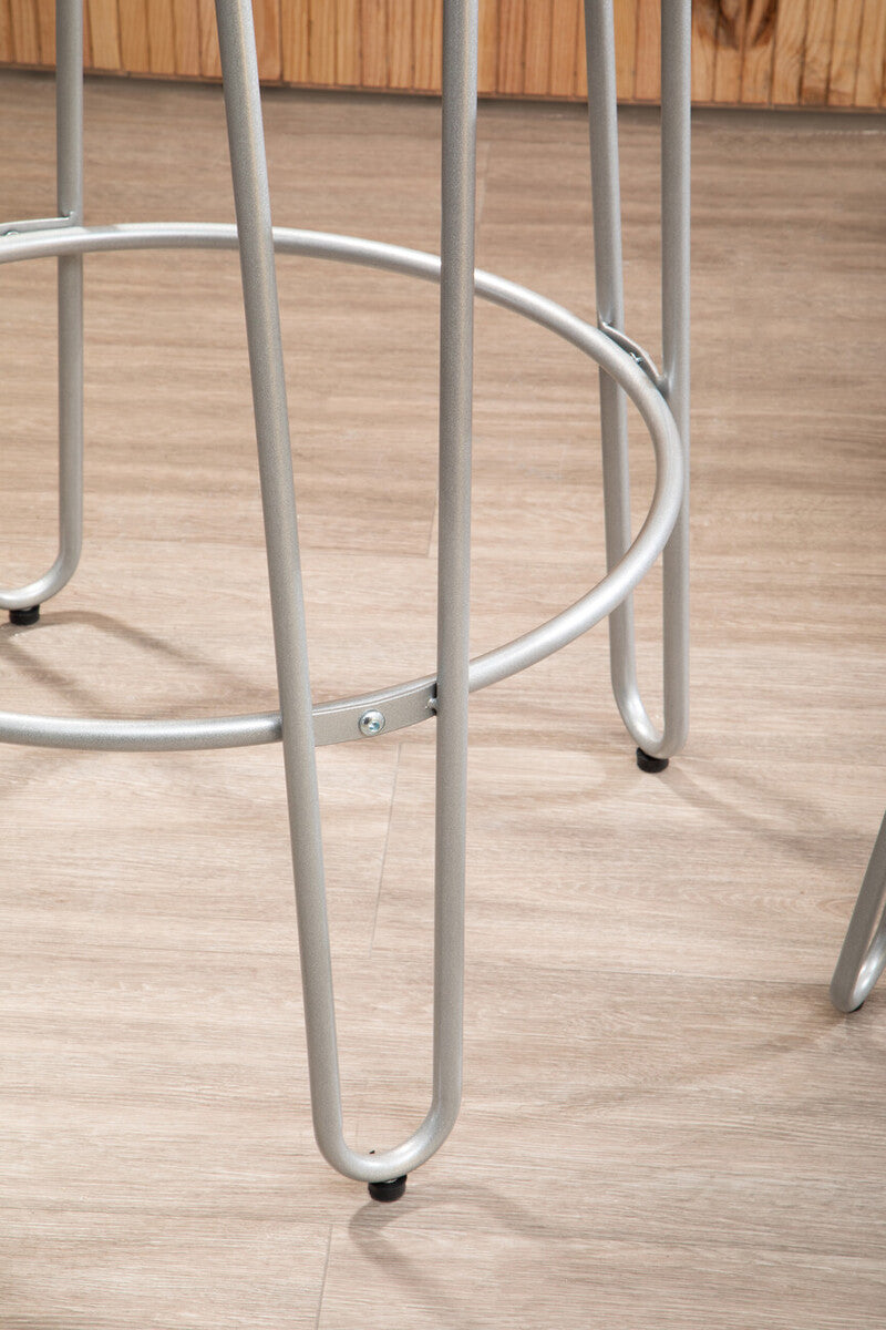 District Wooden 3 Piece Bar Table and Stool Set with Silver Finish Legs