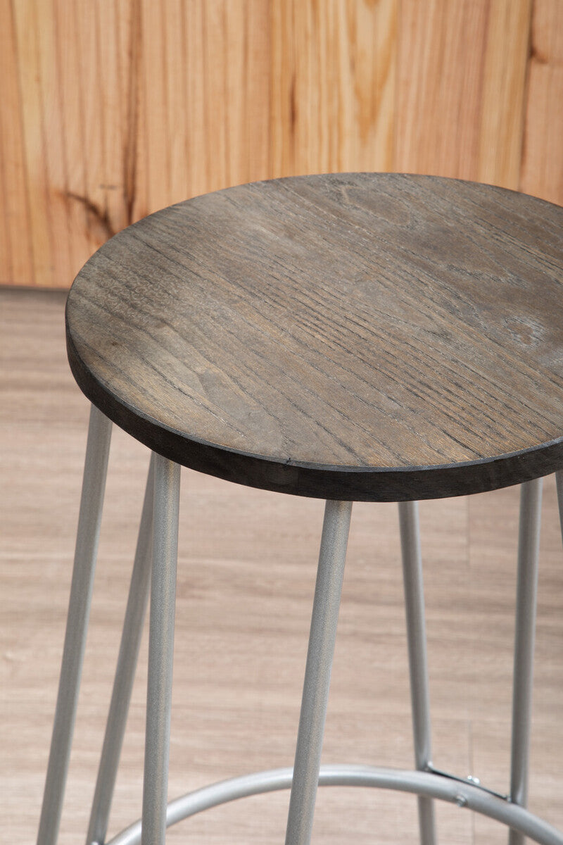 District Wooden 3 Piece Bar Table and Stool Set with Silver Finish Legs