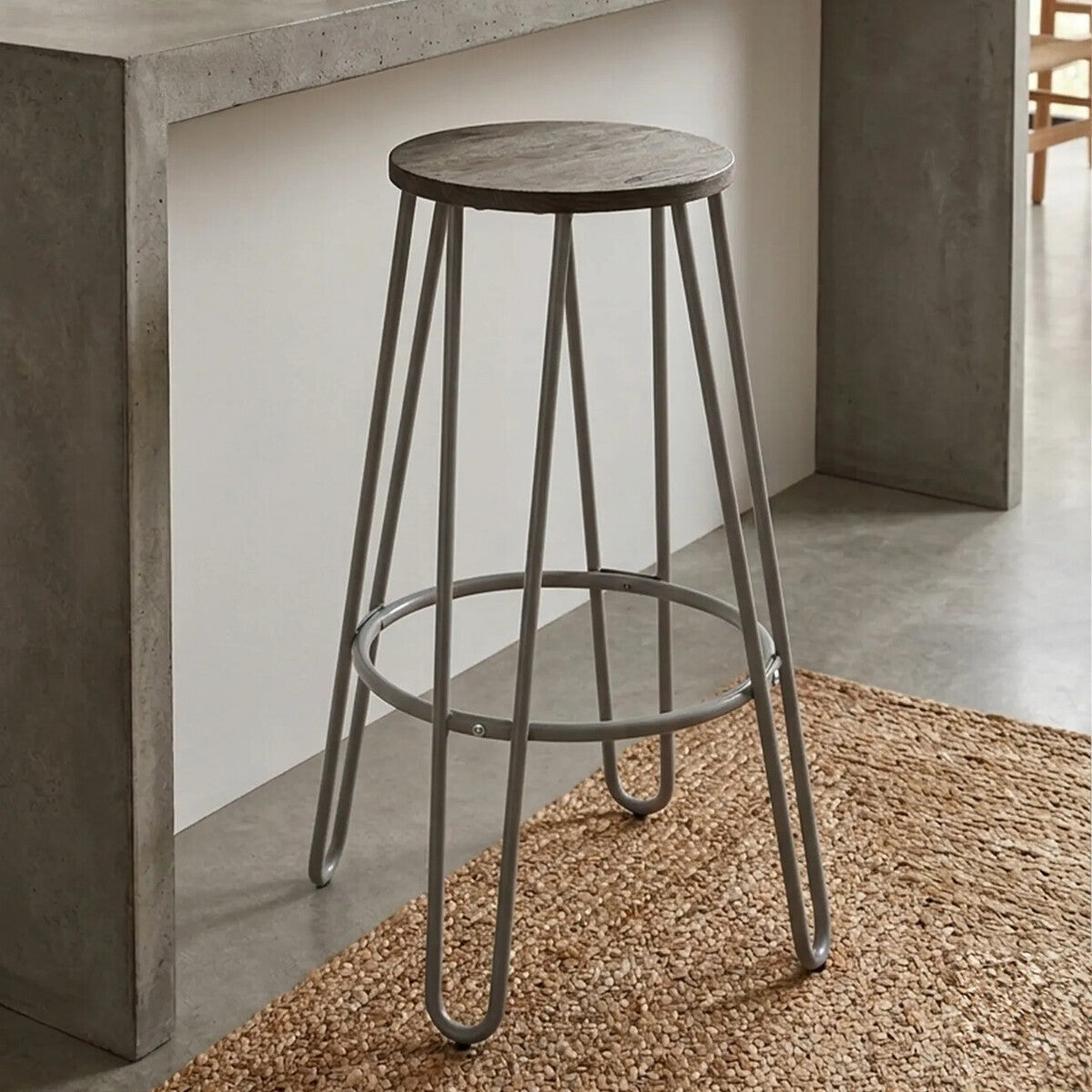 District Wooden Bar Stool with Grey Finish Legs