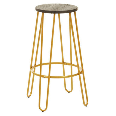District Wooden Bar Stool with Gold Finish Legs