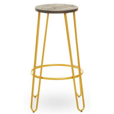 District Wooden Bar Stool with Gold Finish Legs
