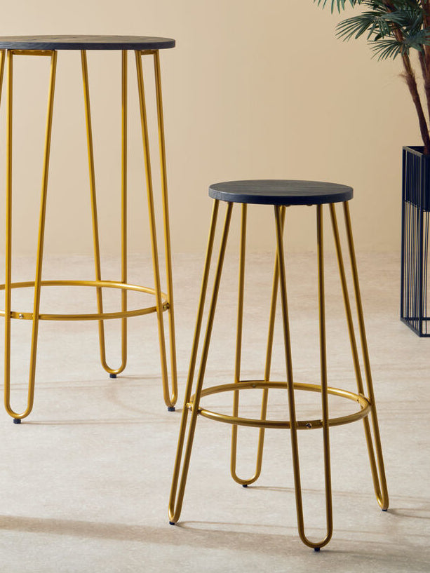 District Wooden Bar Stool with Gold Finish Legs