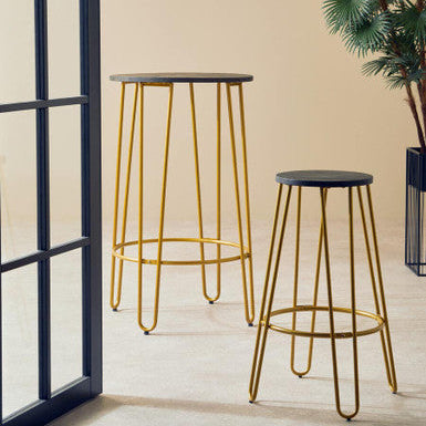 District Wooden Bar Stool with Gold Finish Legs