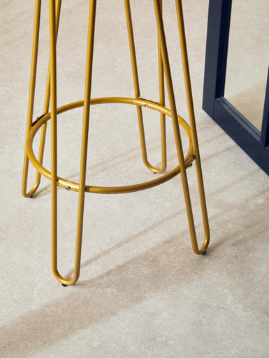 District Wooden Bar Stool with Gold Finish Legs