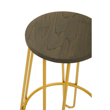 District Wooden Bar Stool with Gold Finish Legs