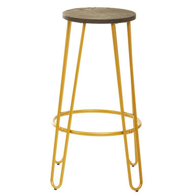 District Wooden Bar Stool with Gold Finish Legs