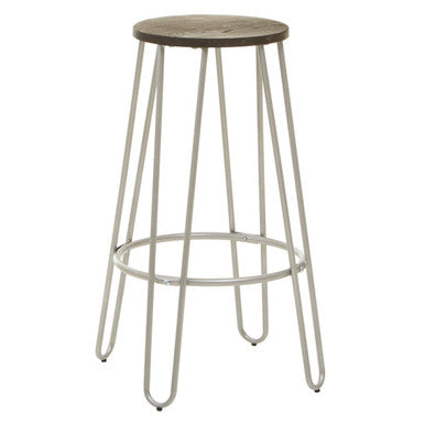 District Wooden Bar Stool with Silver Finish Legs