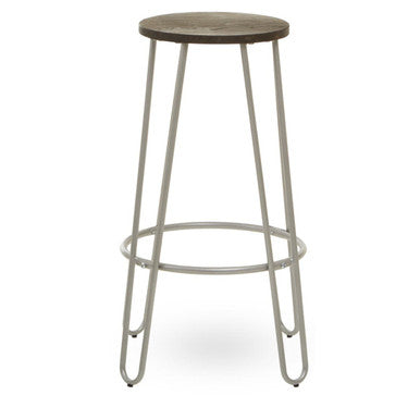 District Wooden Bar Stool with Silver Finish Legs