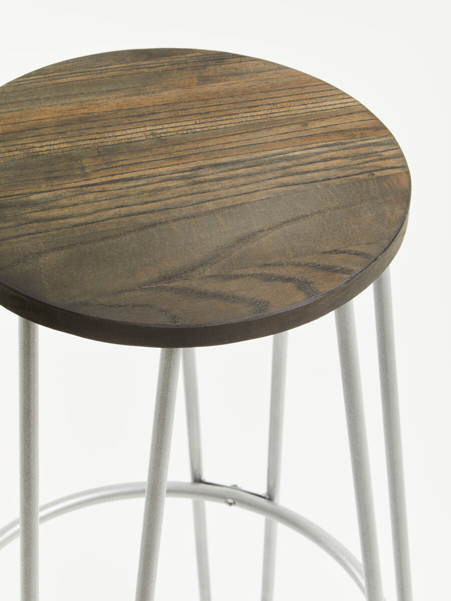 District Wooden Bar Stool with Silver Finish Legs
