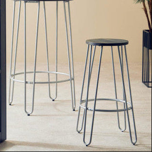 District Wooden Bar Stool with Silver Finish Legs