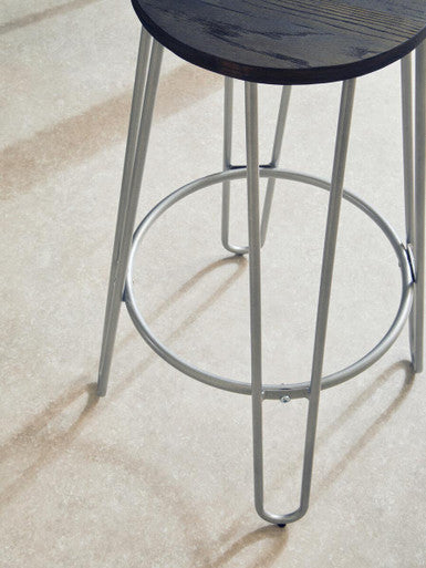 District Wooden Bar Stool with Silver Finish Legs