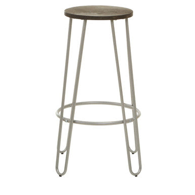 District Wooden Bar Stool with Silver Finish Legs