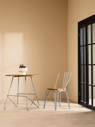 District Natural Elm Wood and Grey Finish Metal Dining Chair