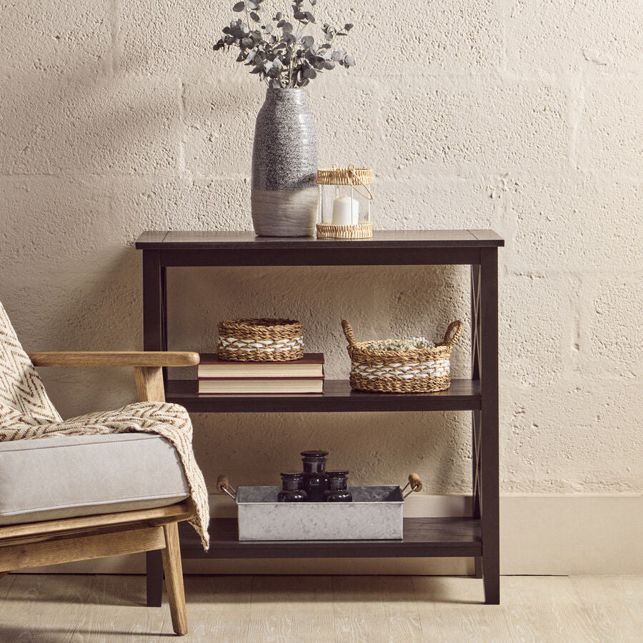 Heritage Black Wooden 2 Tier Bookshelf with Cross Detail