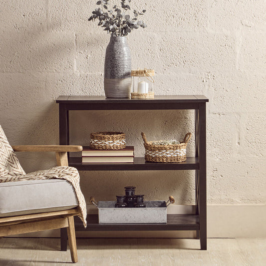 Heritage Black Wooden 2 Tier Bookshelf with Cross Detail