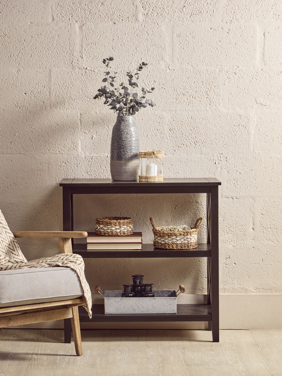 Heritage Black Wooden 2 Tier Bookshelf with Cross Detail