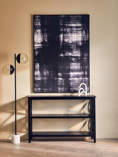 Heritage Black Wooden Large 2 Tier Bookshelf with Cross Detail