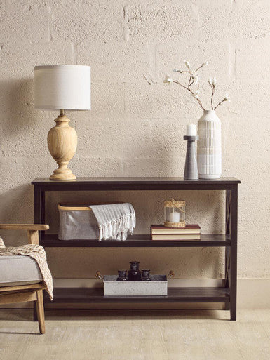 Heritage Black Wooden Large 2 Tier Bookshelf with Cross Detail