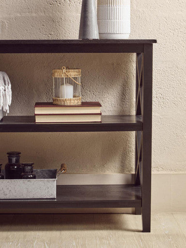 Heritage Black Wooden Large 2 Tier Bookshelf with Cross Detail