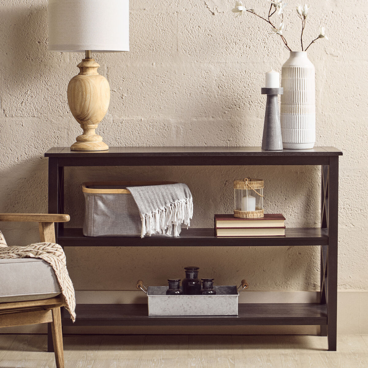 Heritage Black Wooden Large 2 Tier Bookshelf with Cross Detail