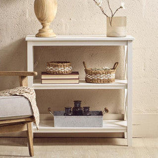 Heritage White Wooden 2 Tier Bookshelf with Cross Detail