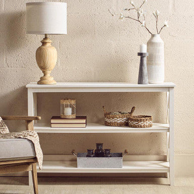 Heritage White Wooden Large 2 Tier Bookshelf with Cross Detail