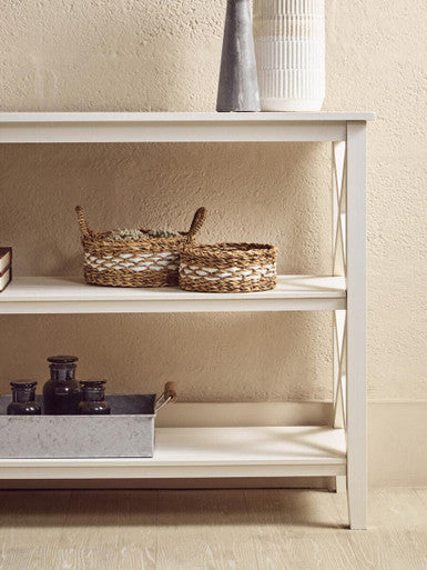 Heritage White Wooden Large 2 Tier Bookshelf with Cross Detail