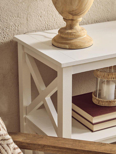 Heritage White Wooden Large 2 Tier Bookshelf with Cross Detail