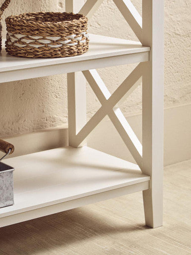 Heritage White Wooden Large 2 Tier Bookshelf with Cross Detail