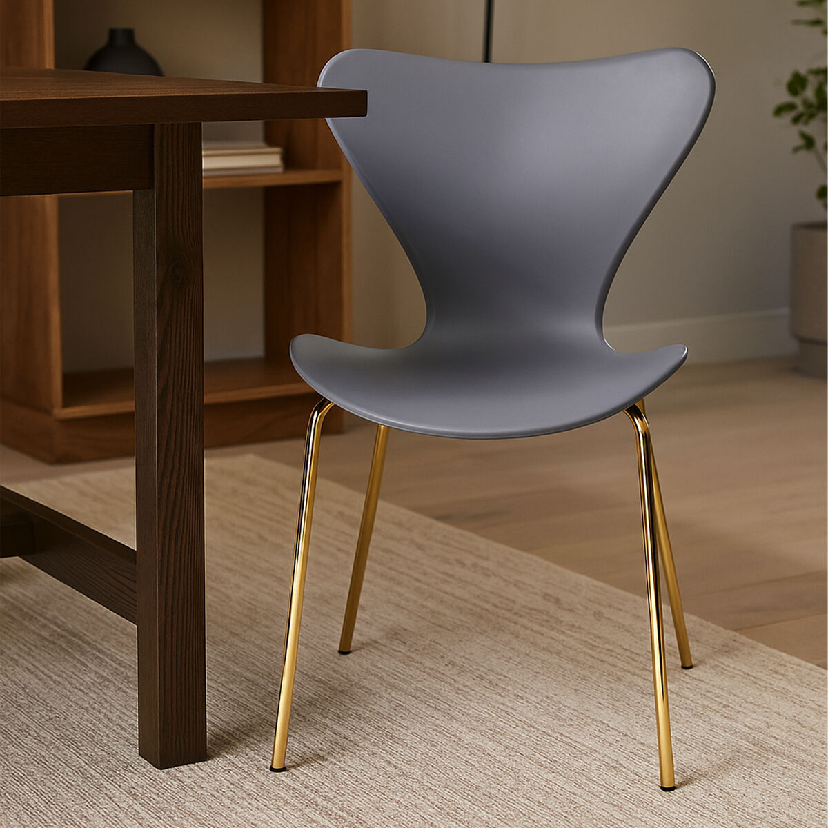 Laila Grey Moulded Plastic Dining Chair with Gold Legs