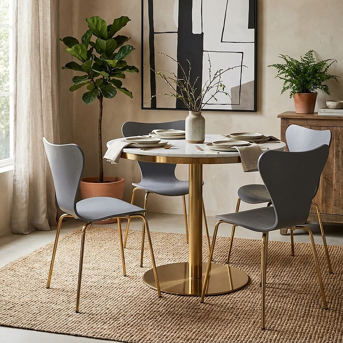 Laila Grey Moulded Plastic Dining Chair with Gold Legs