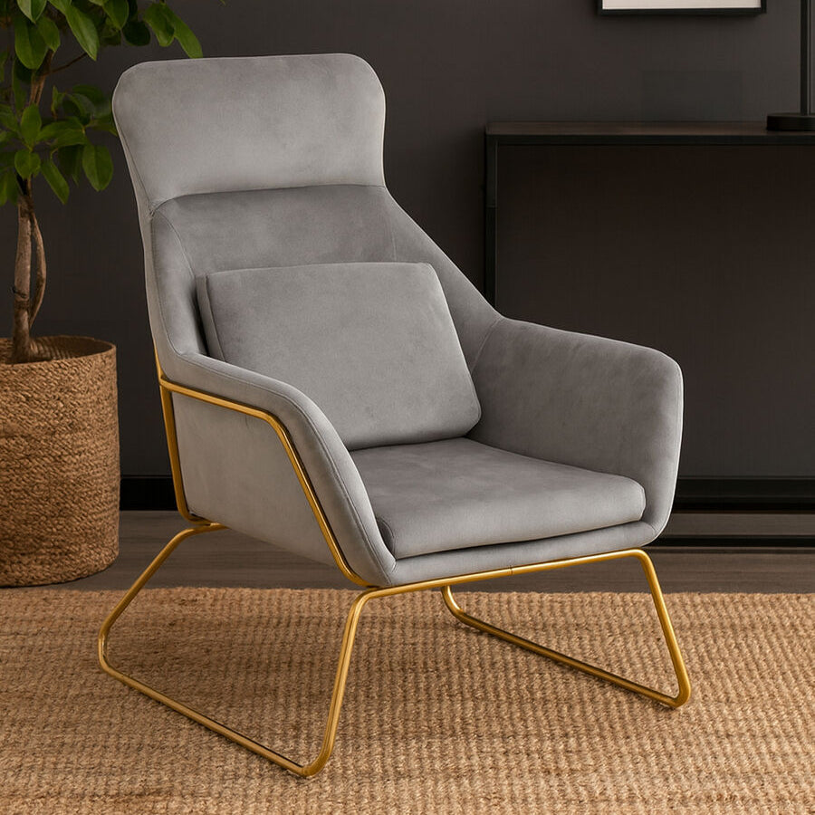 Stockholm Grey Velvet High Back Armchair