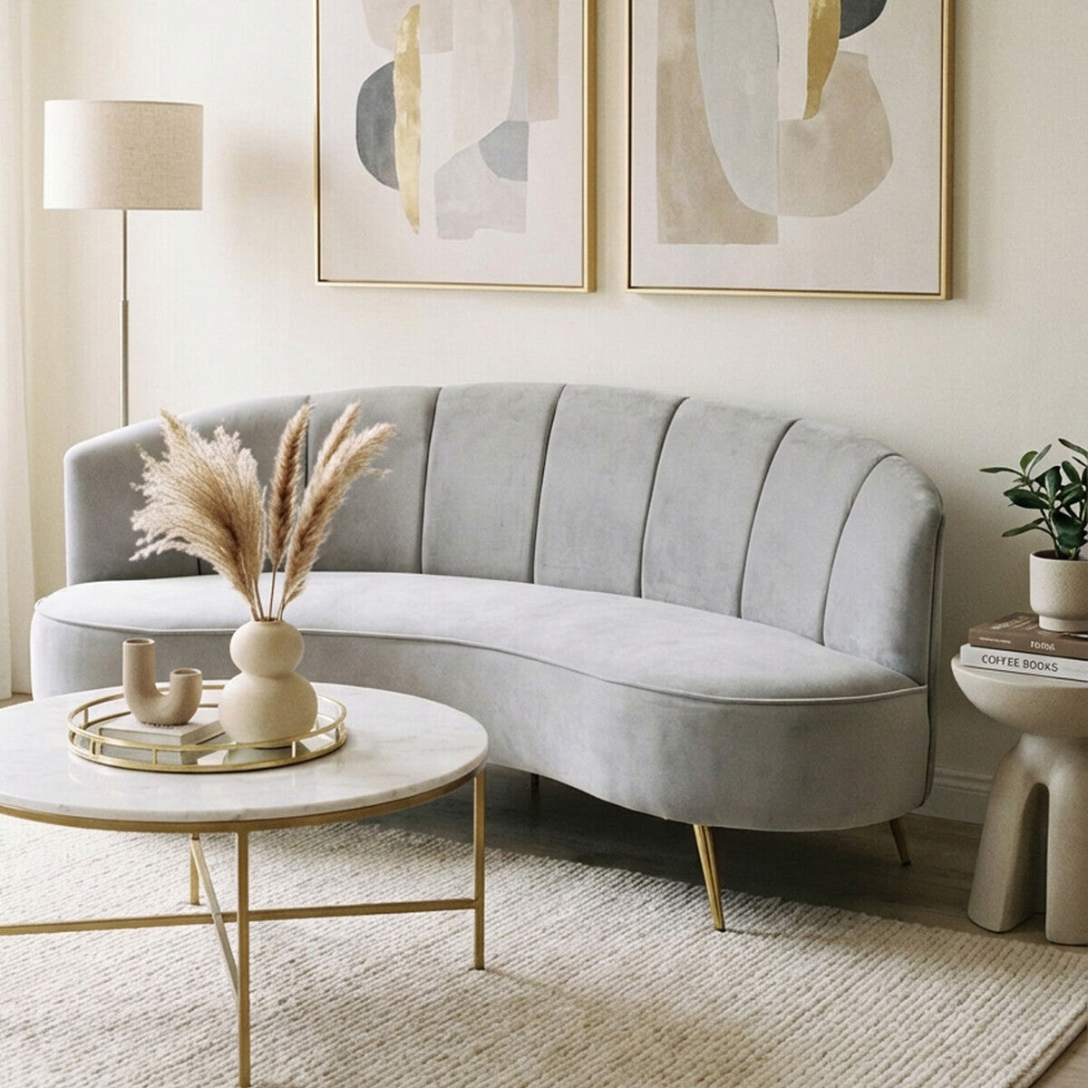 Hasna Grey Velvet 3 Seater Sofa