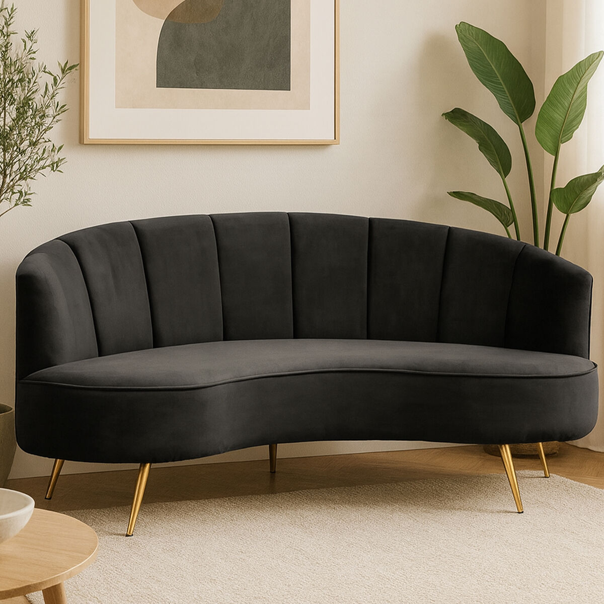 Hasna Black Velvet 3 Seater Sofa